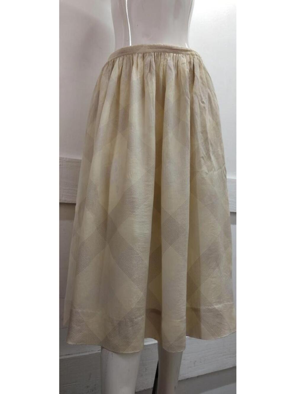 70s Geoffrey Beene Silk Flared Skirt BeeneBag Easter Yellow Harlequin Plaid 27 S